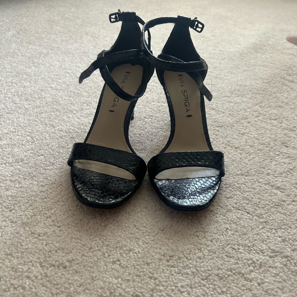 Black Strappy Heels Snakeskin